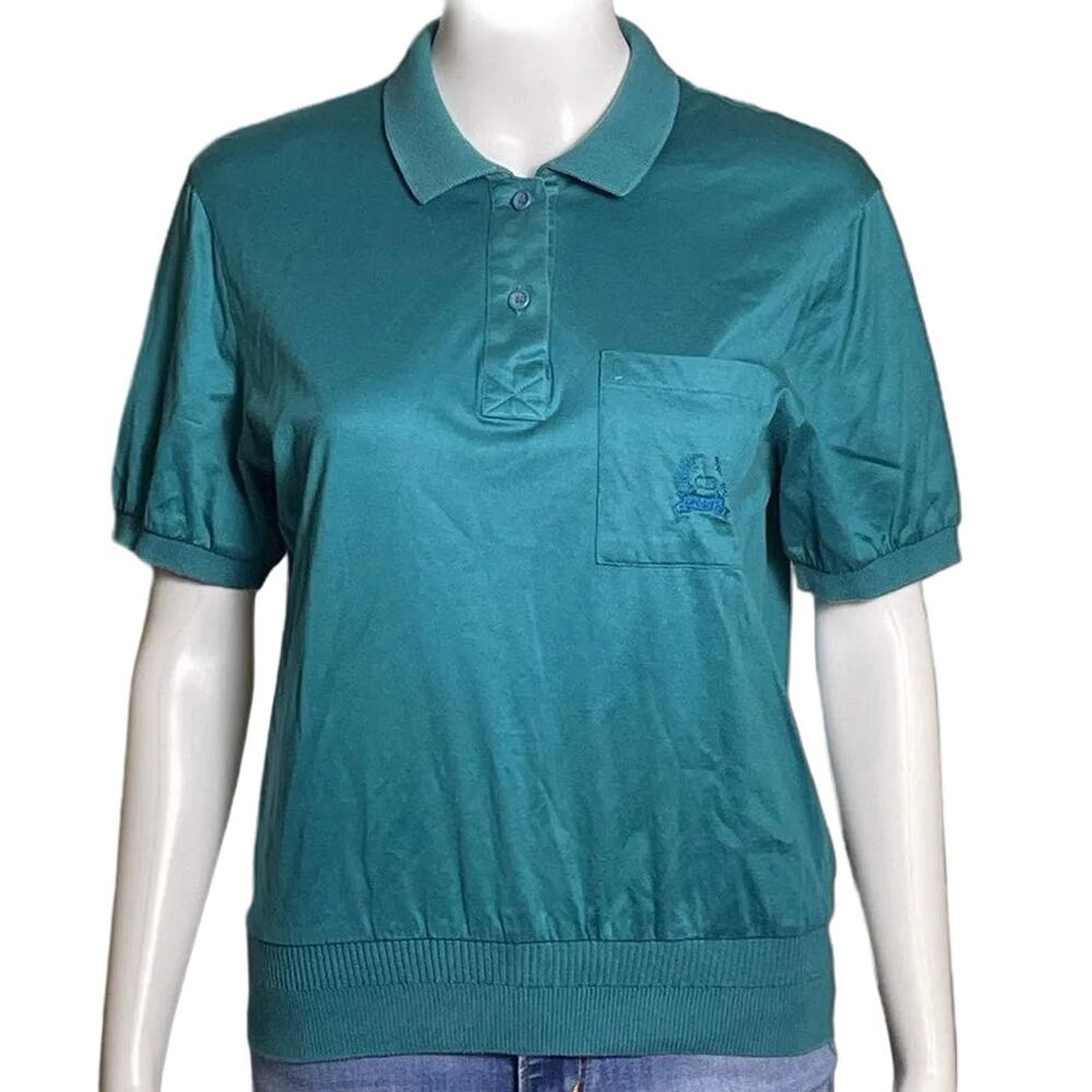 Christian Dior Sports Vintage Banded Teal Polo Shirt Women's Medium